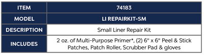 Small Liner Repair Kit Product Chart