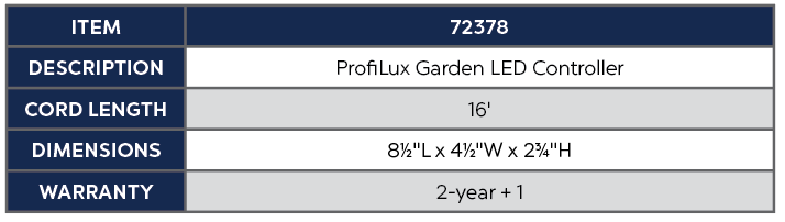 ProfiLux Garden LED Controller Product Chart