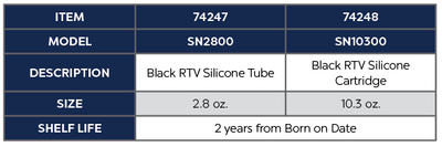 Black RTV Silicone - 2.8 Oz Product Chart