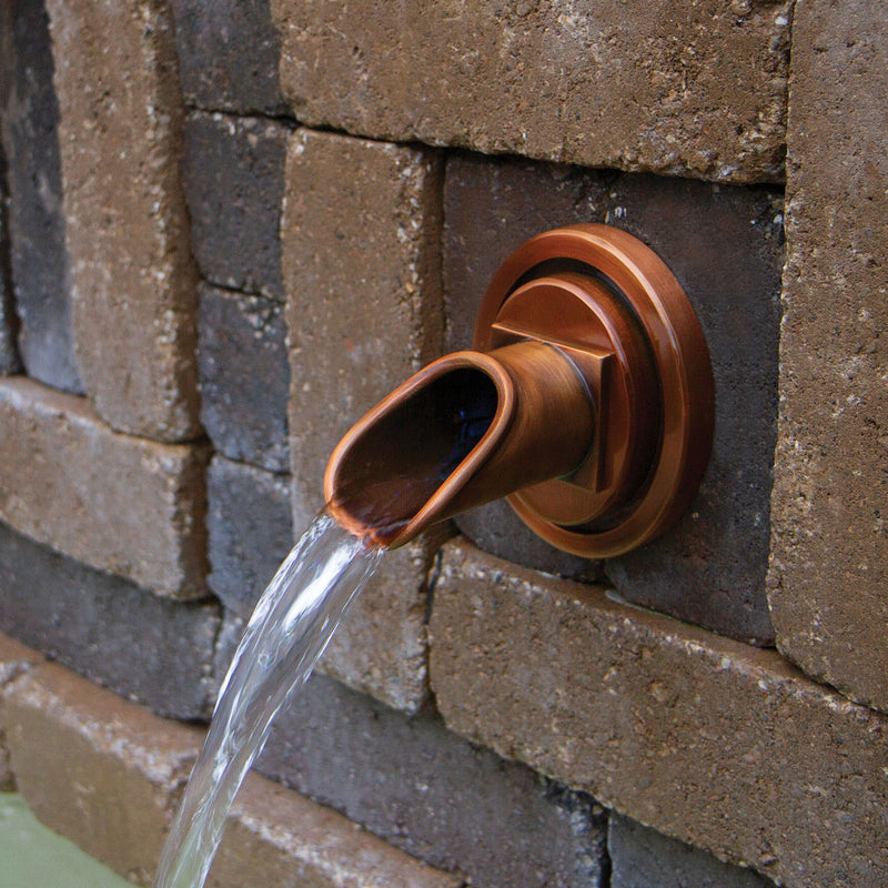 Copper-Finish Ravenna Wall Spout In use up close